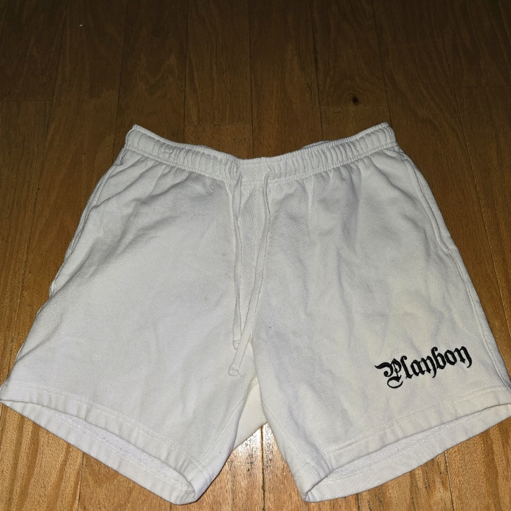 PLAYBOY White Athletic Shorts with Elastic Waistband Size L ( By Pacsun ) Qualit